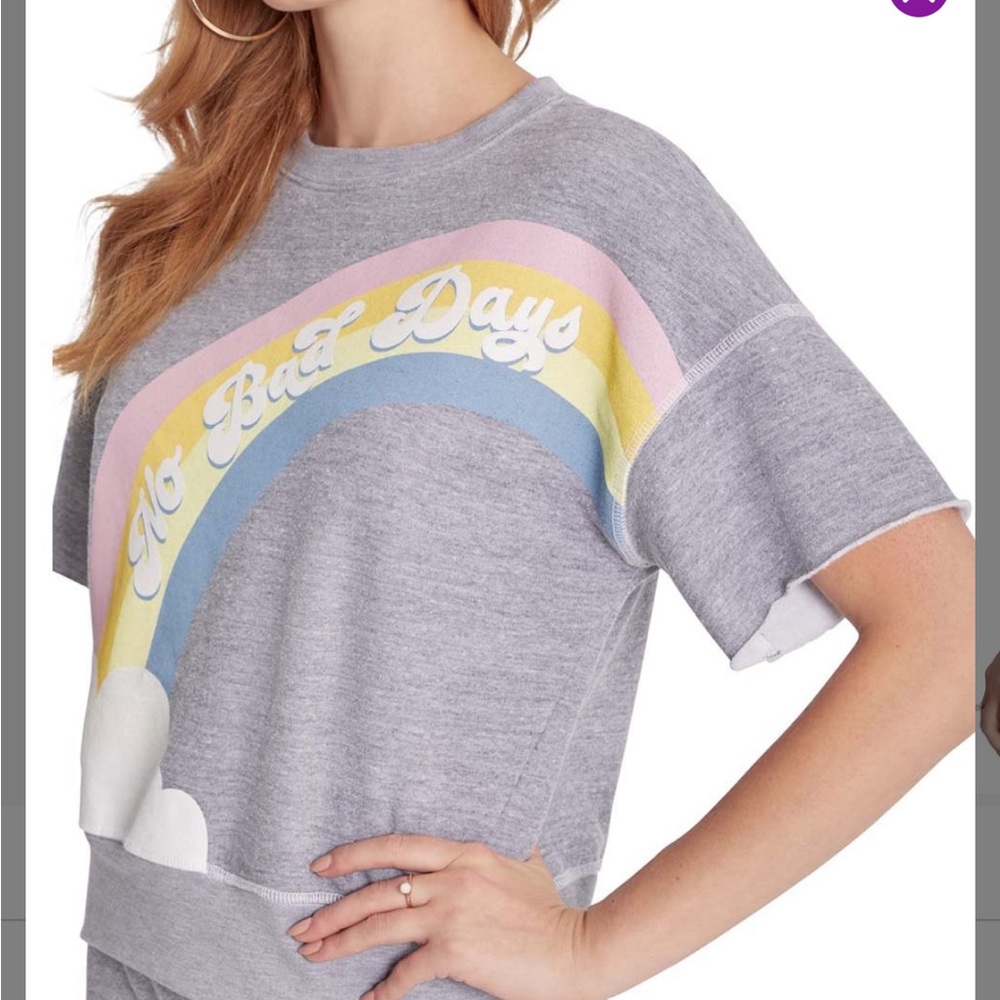 NIP- WILDFOX Heather Gray Burnout 'No Bad Days' Rainbow Short-Sleeve Swe…